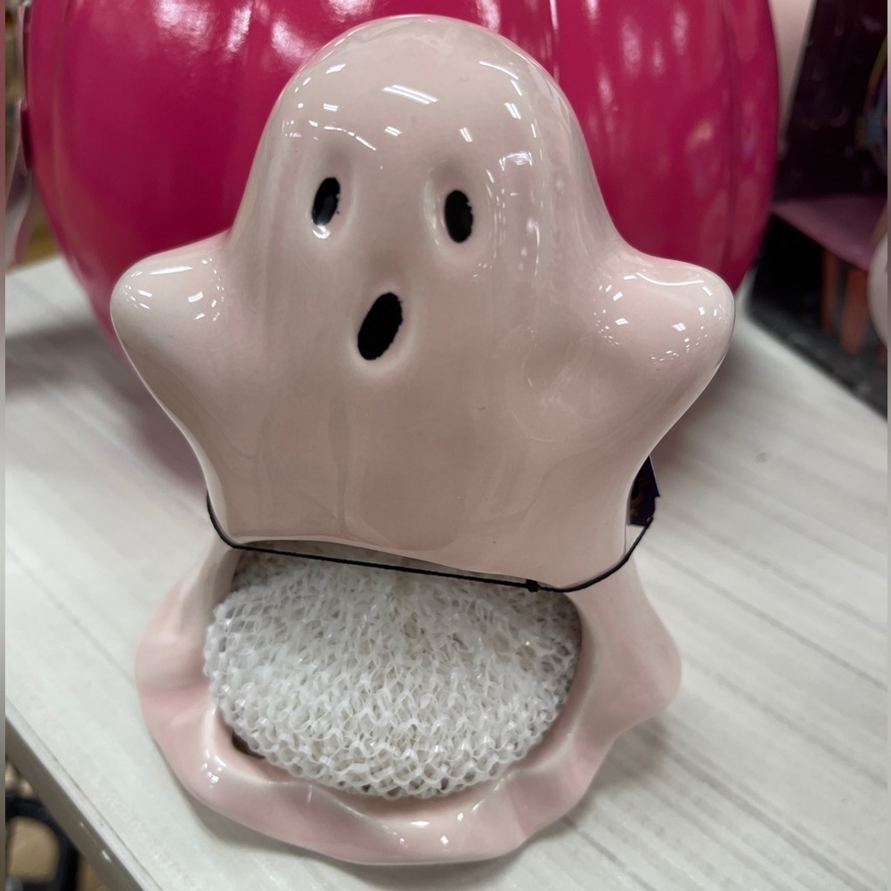 Pink Halloween Pink Ghost Ceramic Sponge Holder/office Decor NWT